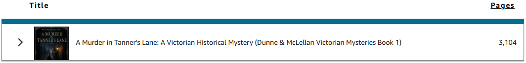 KDP report: 3,104 Kindle Edition Normalized Pages read for A Murder in Tanner's Lane